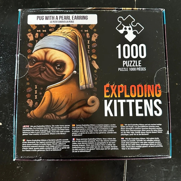 “Pug with a Pearl Earring” 1000 piece art puzzle from Exploding Kittens brand - Picture 4 of 5
